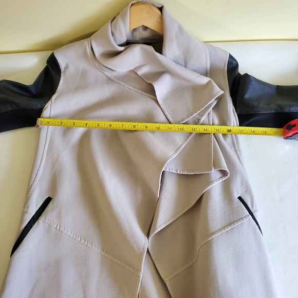 NWT$750 Mackage Shea Vane Draped Wrap Leather-Sleeve Wool Coat Jacket - Picture 11 of 16